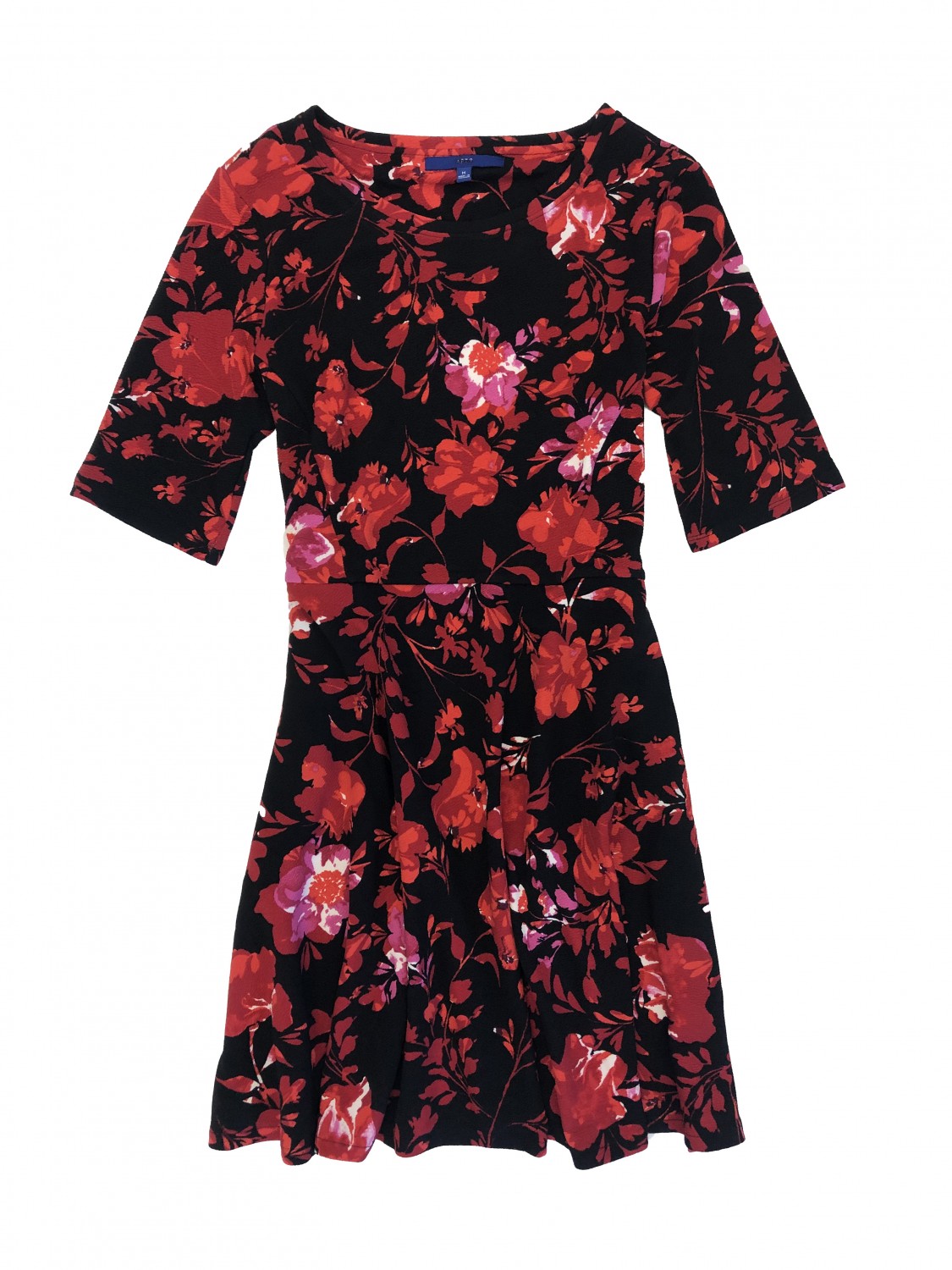 APT 9 Short Sleeve Swing Dress; Black Red Floral - Charlotte Warehouse Sale