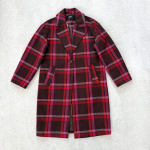 COFFEE SHOP LONG SINGLE BREASTED PLAID JACKET - LARGE
