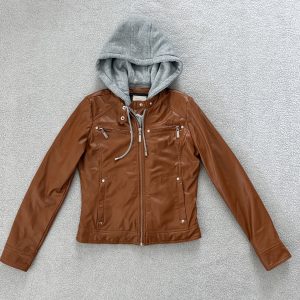 JOU JOU FAUX LEATHER HOODED JACKET - XS