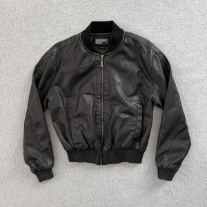 JOU JOU DISTRESSED FAUX LEATHER JACKET - LARGE